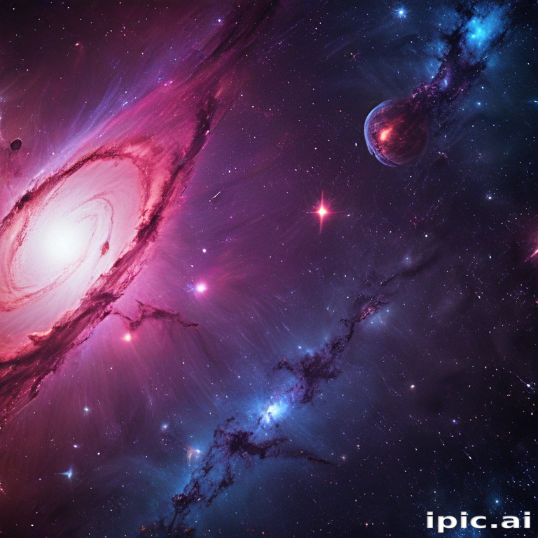 Vibrant Cosmic Landscape Featuring a Spiral Galaxy and Distant Planet
