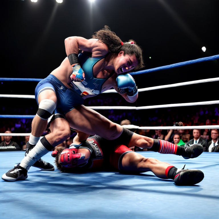 Female pro wrestler unconscious in a wrestling ring