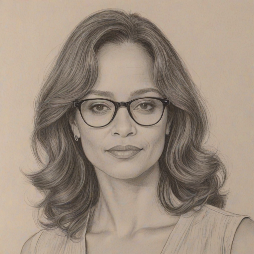 Sublime Judy Reyes, pencil sketch, portrait of Ravishing woman 1972s in glasses, hair style beatnik, outline, clear lines, fine lines, 8k