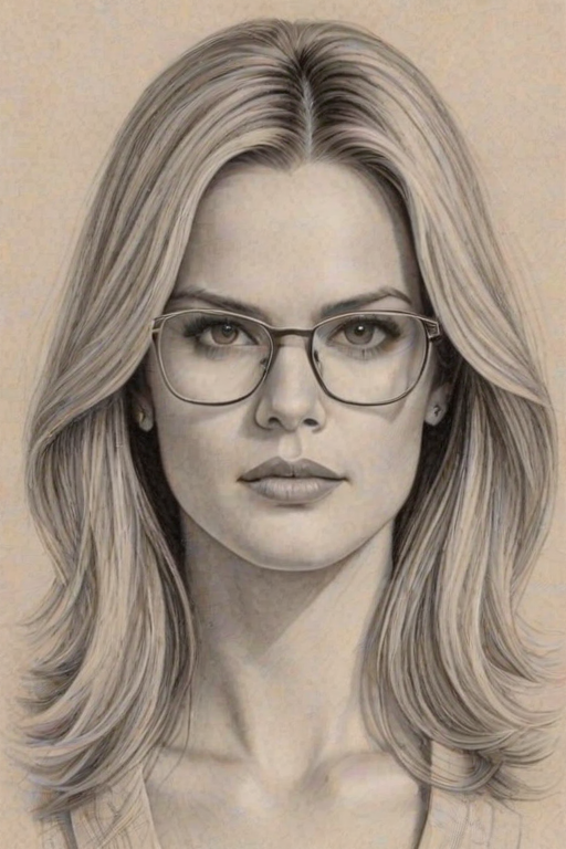 Enchanting Bridgette Wilson-Sampras, pencil sketch, portrait of Dazzling woman 1975s in glasses, hair style beatnik, outline, clear lines, fine lines, 8k