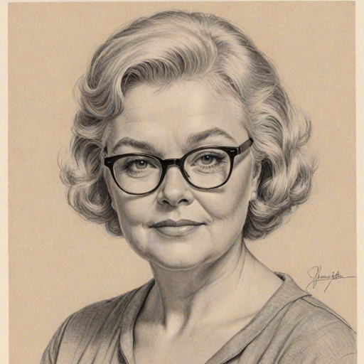 Enticing June Squibb, pencil sketch, portrait of Charming woman 1956s in glasses, hair style beatnik, outline, clear lines, fine lines, 8k