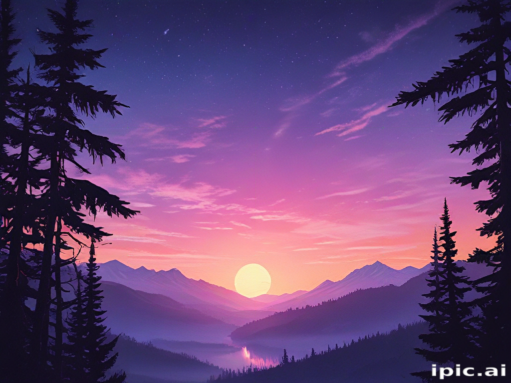 Stunning Sunset Over Majestic Mountains and Serene River Landscape