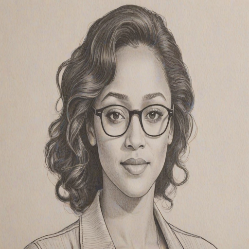 Radiant Tamara Mowry, pencil sketch, portrait of Comely woman 1980s in glasses, hair style beatnik, outline, clear lines, fine lines, 8k
