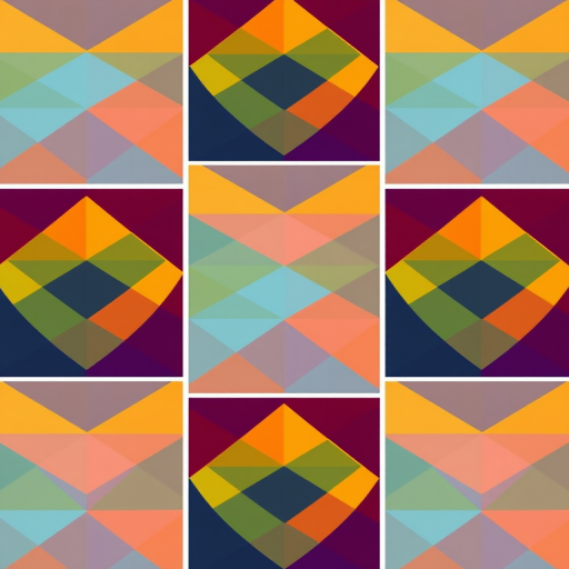 Create a vibrant geometric pattern featuring colorful overlapping triangles and rectangles in a grid layout with high contrast colors, using a DSLR camera at f/8, 1/125 sec shutter speed, ISO 200, shot from a straight-on view to enhance clarity and detail.