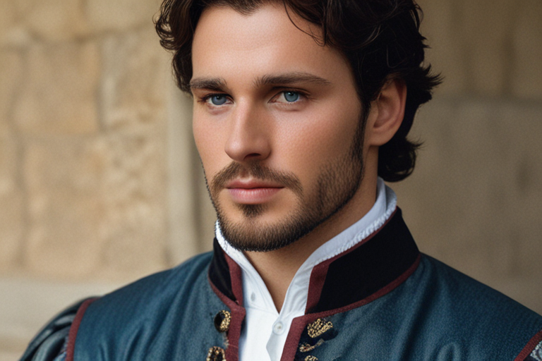 tudor era knight, handsome, masculine, kind, gentleman, dark hair, blue ...