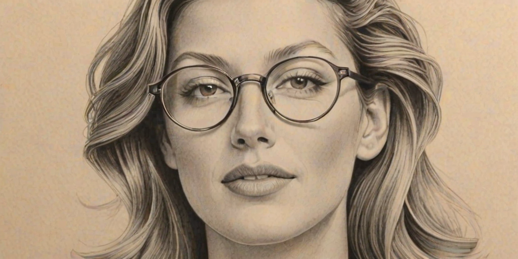 Superb Gisele B'ndchen, pencil sketch, portrait of Radiant woman 1936s in glasses, hair style beatnik, outline, clear lines, fine lines, 8k