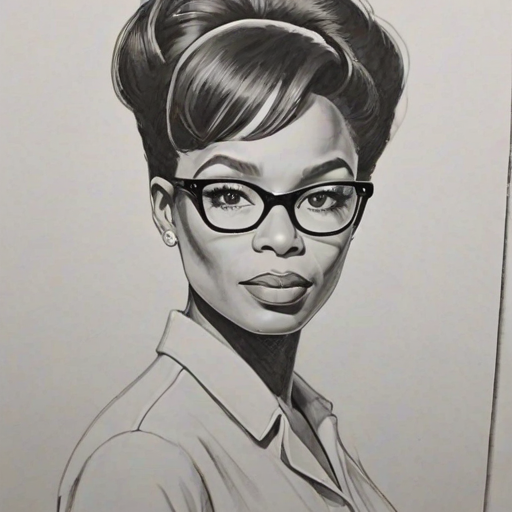 Gorgeous Monique Coleman, pencil sketch, portrait of Dazzling woman 1957s in glasses, hair style beatnik, outline, clear lines, fine lines, 8k
