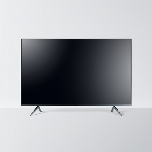 Create a high-resolution digital illustration of a sleek, modern television with a glossy screen, shot from a front view using a DSLR camera at f/2.8 aperture, 50mm lens, ISO 100, and soft diffused lighting for enhanced clarity and detail.