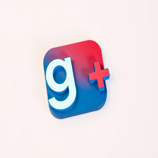 Generate a high-resolution digital image of a retro-style social media logo featuring a stylized letter "g" and a plus sign, captured in soft lighting with a DSLR camera at aperture f/2.8, ISO 100, and a focal length of 50mm, using a flat lay perspective.
