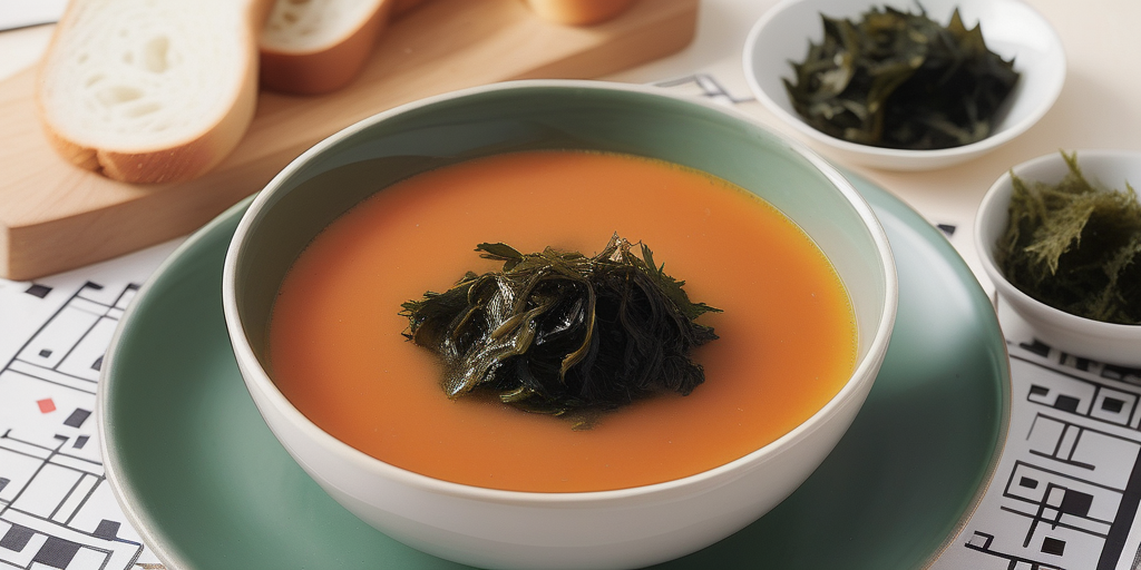 soup garnished with seaweed crossword