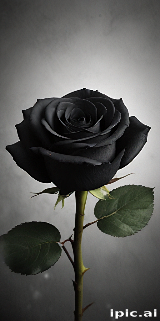 Elegant Black Rose with Rich Petals Against a Soft Gray Background