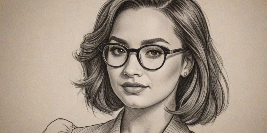 Comely Demi Lovato, pencil sketch, portrait of Attractive woman 1930s in glasses, hair style beatnik, outline, clear lines, fine lines, 8k