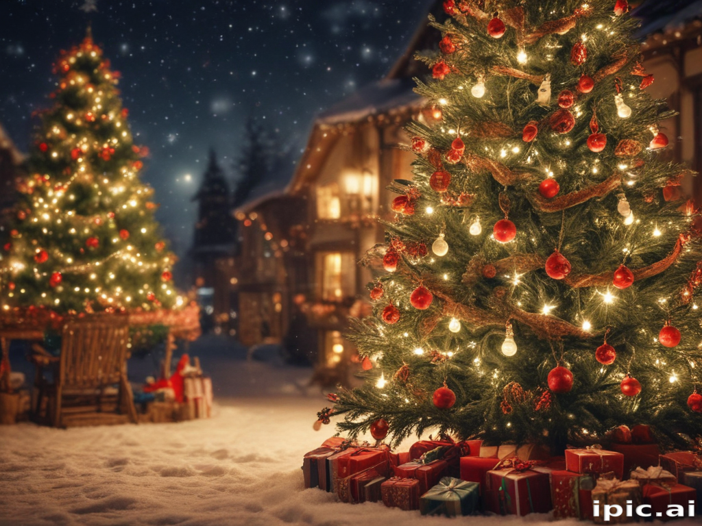 A Cozy Winter Night Scene Featuring Beautifully Decorated Christmas ...