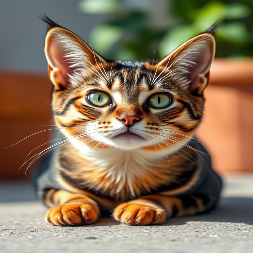 Generate a high-quality image of a detailed illustration of a cat, using a DSLR camera with a 50mm lens, aperture set to f/1.8, ISO 200, shot at a 45-degree angle in natural lighting to capture sharp details and vibrant colors.