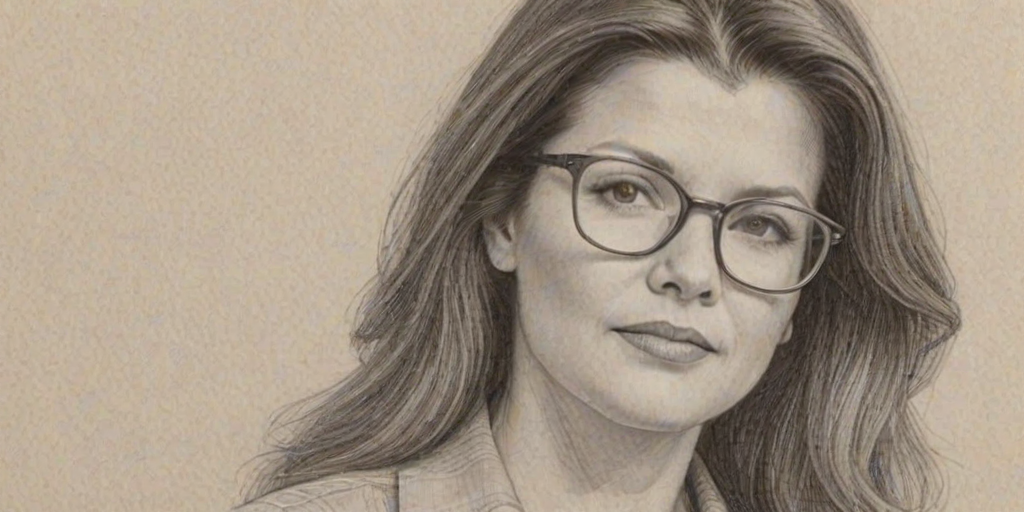 Lovely Daphne Zuniga, pencil sketch, portrait of Captivating woman 1969s in glasses, hair style beatnik, outline, clear lines, fine lines, 8k