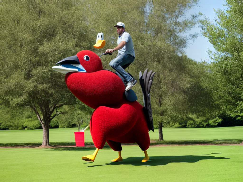 Duck Riding Human Man riding a giant duck