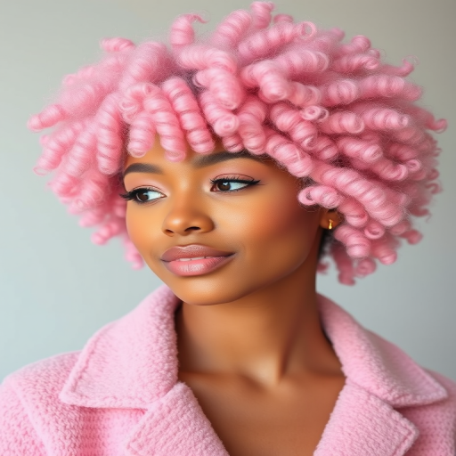 Dreamy cotton candy pink afro with perfectly defined coils and a subtle gradient effect, creating a soft and fluffy cloud-like appearance