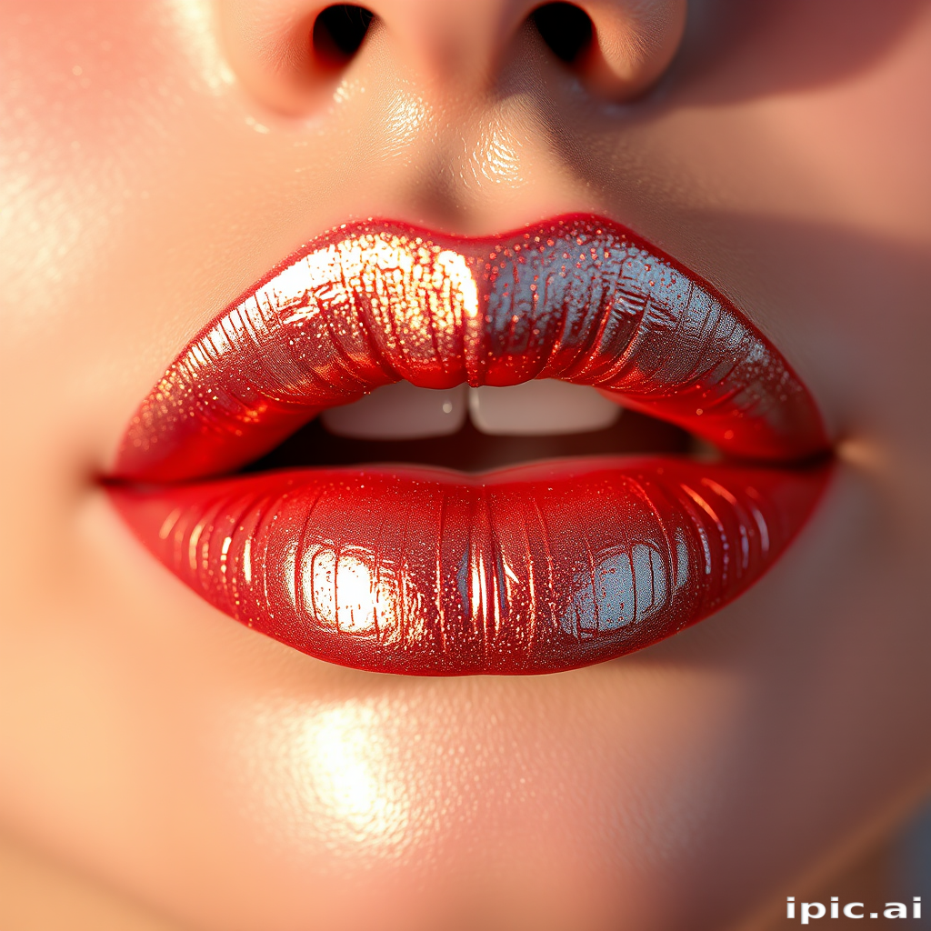 Shimmering rose gold lips with a metallic finish, catching the light and creating a mesmerizing holographic effect, perfect for glamorous occasions