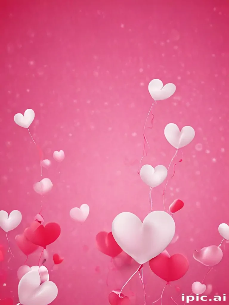 Colorful Heart-Shaped Balloons Floating Against a Soft Pink Background