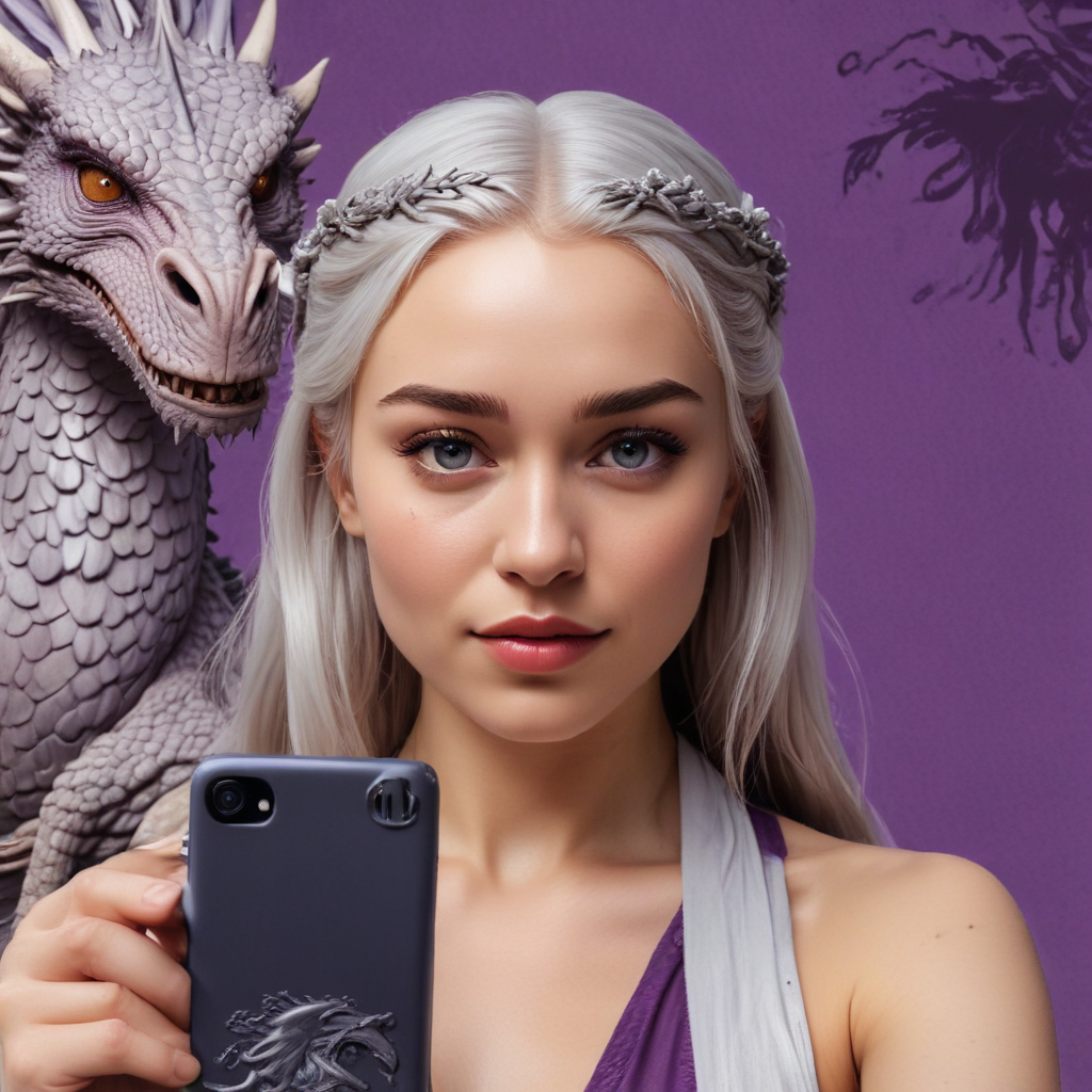 Game of Thrones Khaleesi. Selfie. Illustration . Purple background ...