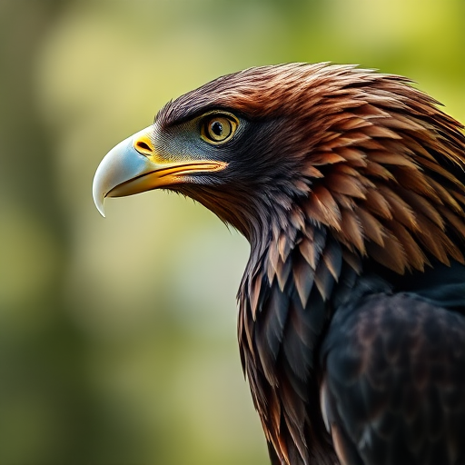 photograph of a majestic eagle in profile, deep focus, natural light, 100mm lens, f/2.8 aperture, ISO 200, 1/200 sec shutter speed, capture the intricate details of feathers and sharp gaze against a blurred background