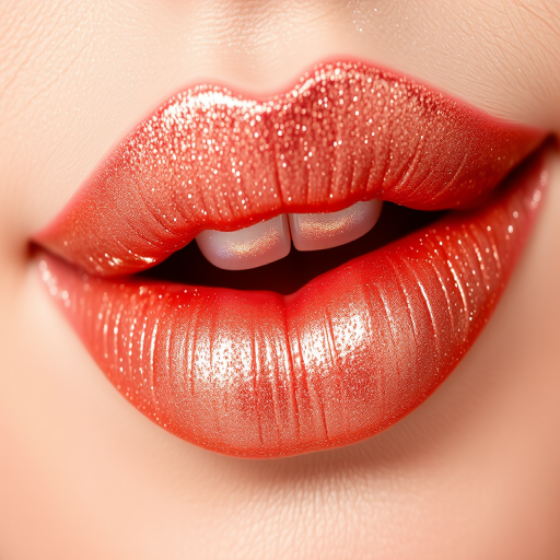 Metallic rose gold lip gloss "Gilded Petal" with holographic sparkle and plumping effect, suitable for festive occasions and glamorous nights out, infused with vitamin E