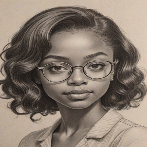 Attractive Skai Jackson, pencil sketch, portrait of Exquisite woman 1938s in glasses, hair style beatnik, outline, clear lines, fine lines, 8k