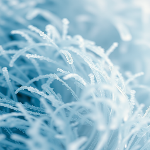 create an abstract image of overlapping icy blue and white textures resembling frozen grass, shot with a Canon EOS R, 50mm f/1.8 lens, aperture f/4, ISO 200, in soft natural light, focusing on intricate details and a slight blur for depth.