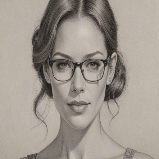 Stunning Amanda Righetti, pencil sketch, portrait of Resplendent woman 1932s in glasses, hair style beatnik, outline, clear lines, fine lines, 8k