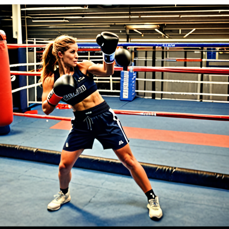 Woman with toned abs boxing fight knocked out