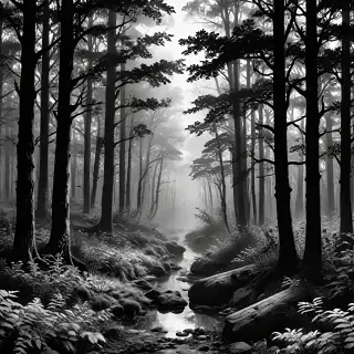 forest clipart black and white