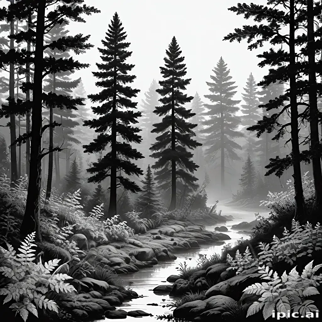 forest clipart black and white