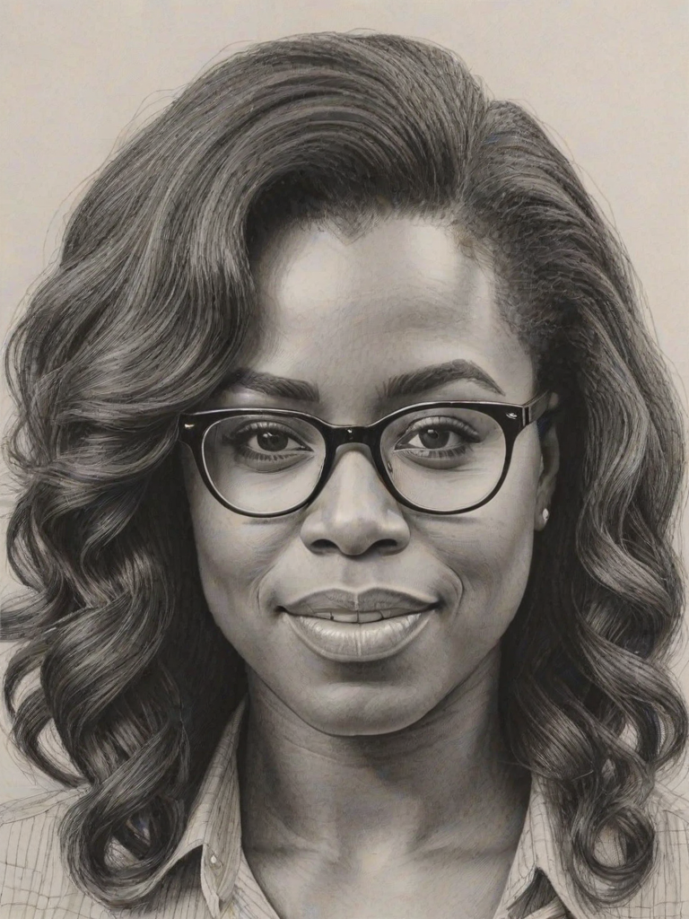 Delightful Uzo Aduba, pencil sketch, portrait of Enchanting woman 1973s in glasses, hair style beatnik, outline, clear lines, fine lines, 8k