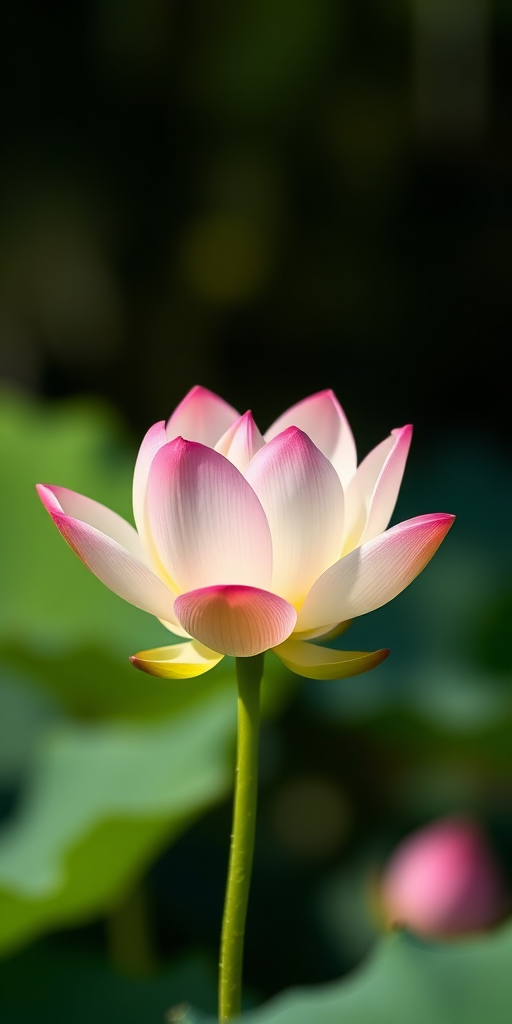 Lotus flower in full bloom, soft focus background, natural lighting, f/2.8 aperture, 50mm lens, ISO 100, DSLR camera, macro photography style.