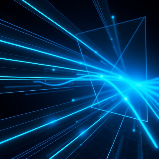 create a futuristic abstract digital background featuring blue and teal glowing lines and geometric shapes with a dark gradient, shot with a DSLR camera at f/8 aperture, ISO 100, 1/60 sec shutter speed, using a wide-angle lens in a panoramic view for enhanced clarity and depth