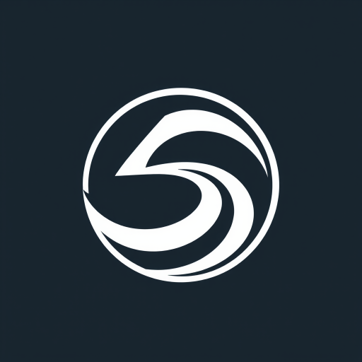 Create a high-resolution image of a stylized logo featuring a minimalist design with curves and edges, captured with a DSLR camera at f/2.8 aperture, ISO 100, and a focal length of 50mm, using a shallow depth of field for a smooth background blur.