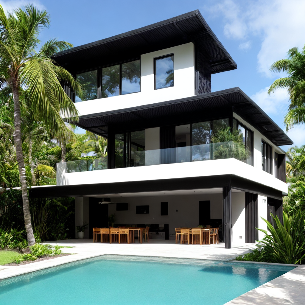 Picture of Tropical one-story villa ... industrial style ... structure in black ...