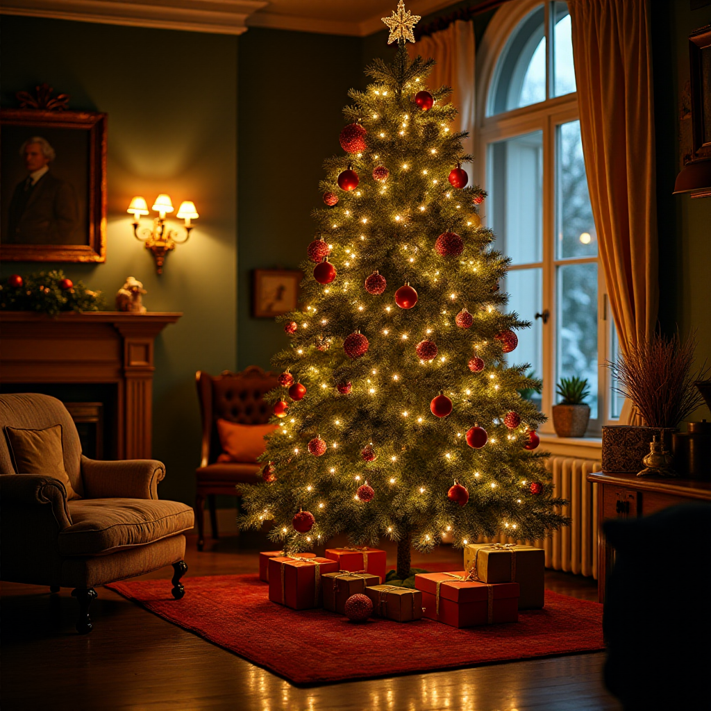 a vintage christmas tree in a cozy room