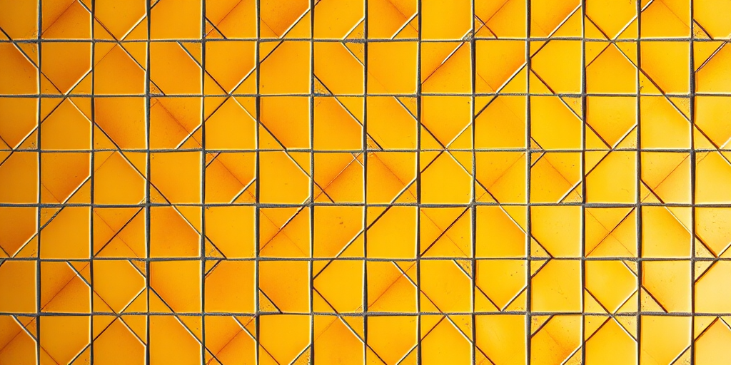 Generate a high-resolution image of a beautifully arranged grid of diamond-shaped tiles in various shades of yellow and orange with a soft gradient effect, shot with a DSLR camera at f/8 aperture, ISO 100, 1/60 sec shutter speed, utilizing a 50mm lens in top-down view for enhanced clarity and vibrancy.