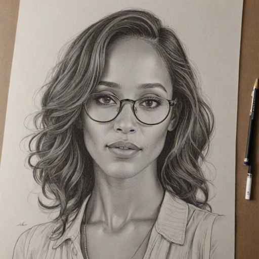 Stunning Dania Ramirez, pencil sketch, portrait of Fetching woman 1928s in glasses, hair style beatnik, outline, clear lines, fine lines, 8k