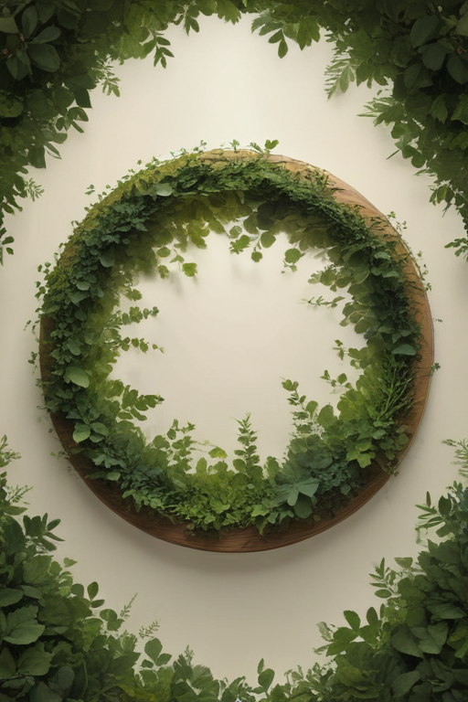 Elegant Circular Greenery Frame Showcasing Lush Plants and Natural Beauty