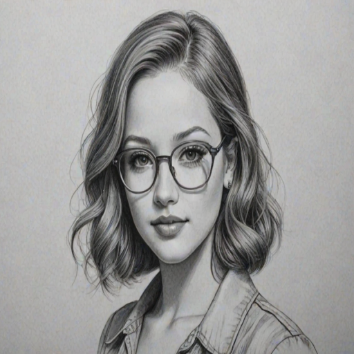 Comely Kelli Berglund, pencil sketch, portrait of Superb woman 1930s in glasses, hair style beatnik, outline, clear lines, fine lines, 8k