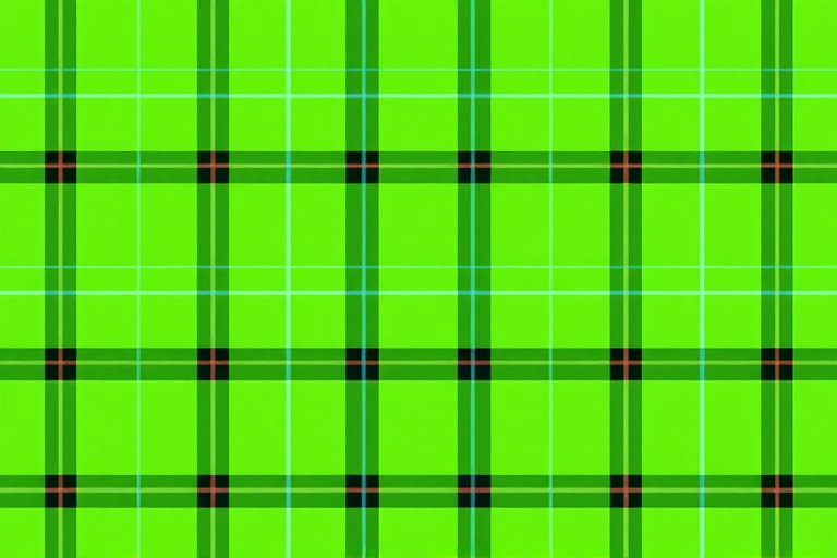 Create a vibrant green plaid pattern with black and aqua lines, taken with a DSLR camera, f/8 aperture, ISO 100, 50mm lens, in bright natural lighting for enhanced clarity and detail.