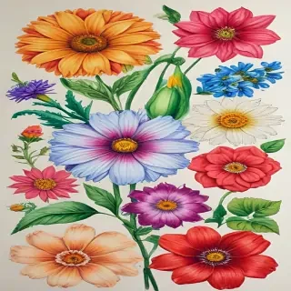 colored drawings of flowers