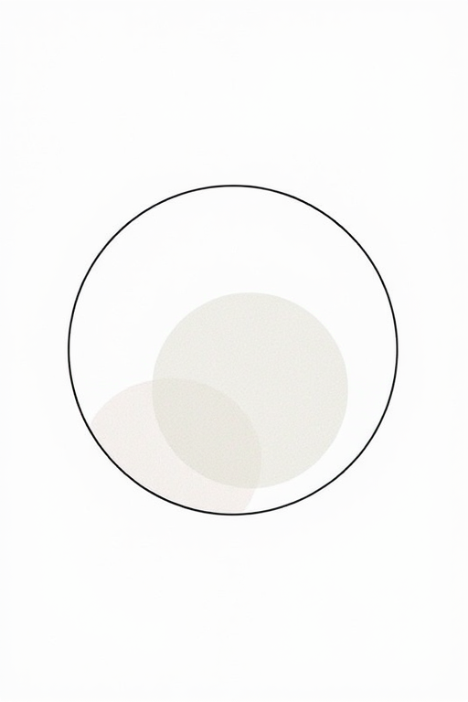 Create a high-resolution vector image of a minimalist abstract design featuring two overlapping circles in a monochromatic color scheme, shot with a Canon EOS R5 at f/8, ISO 100, 50mm lens, using a flat lay perspective and natural lighting for enhanced clarity.