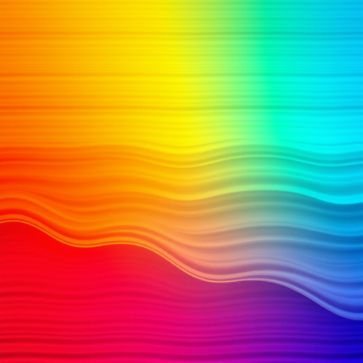 generate an image of horizontal wavy lines in gradient rainbow colors with a soft focus depth of field, shot with a 50mm lens at f/1.8, ISO 200, 1/100s exposure, in a high-resolution digital format, using a Canon DSLR in portrait mode.