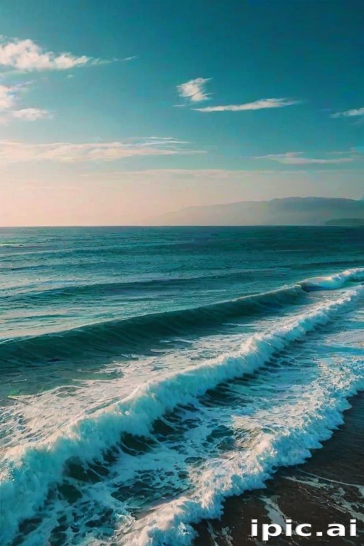 Serene Ocean Waves Gently Rolling onto a Sandy Beach at Sunset