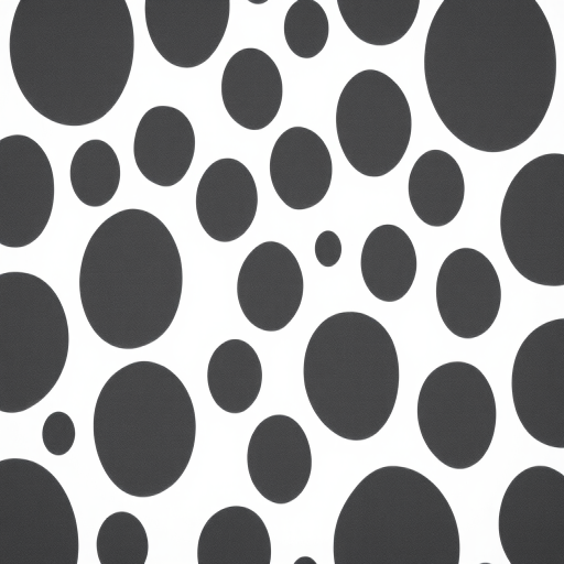 Create a seamless pattern design of irregular, solid dark grey circles on a white background, captured with a Canon EOS R5, 50mm lens, f/2.8 aperture, 1/125 sec shutter speed, in a flat lay perspective with soft natural lighting.