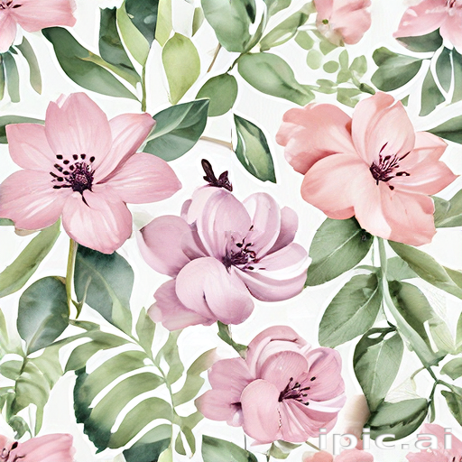 Beautiful Floral Pattern with Soft Pink Flowers and Lush Green Leaves