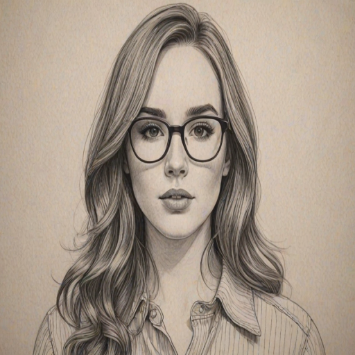 Captivating Camryn Grimes, pencil sketch, portrait of Gorgeous woman 1967s in glasses, hair style beatnik, outline, clear lines, fine lines, 8k